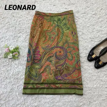 LEONARD 레오나르 올 패턴 실크 스커트