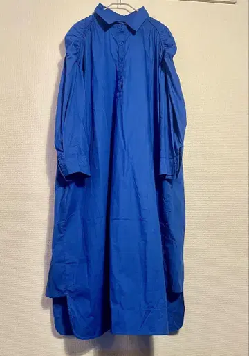셔츠 맥시 원피스 긴팔 파란색