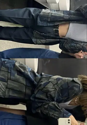 BROS 패턴 셔츠 긴팔 셔츠 파란색