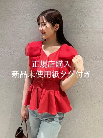 snidel 스나이델 허리 셔링 리본 컷 풀오버 레드