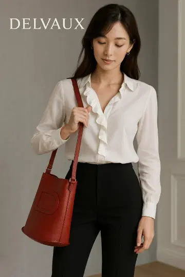 컨디션 최상 DELVAUX 핑 데일리 빨간색 천연 가죽 백