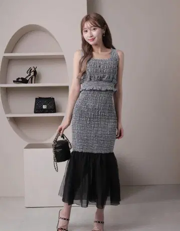 셔링 머메이드 셋업 믹스 컬러 그레이 x 블랙