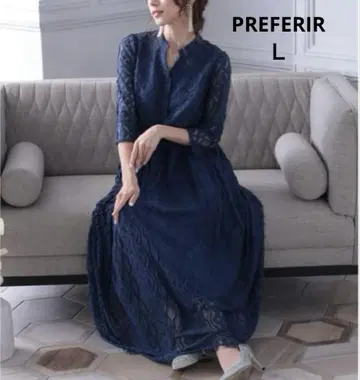 PREFERIR 컷워크 레이스 밴드 칼라 원피스 L 포멀