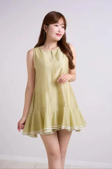 Bicolor-Trim Flared Romper