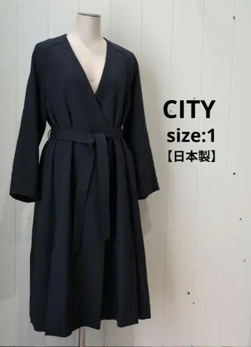 CITY 노카라 벨트 롱 다운 코트 안감 블랙 1