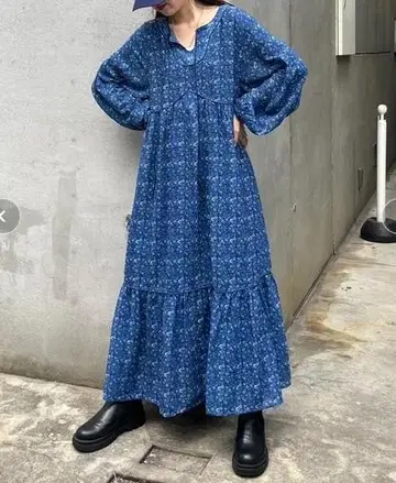 CIAOPANIC 빈티지 플라워 무늬 파이핑 티어드 원피스
