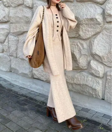 knit cardigan tops skirt 3set LAULEN