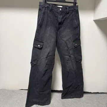VINTAGE WASHED DENIM CURVED CARGO
