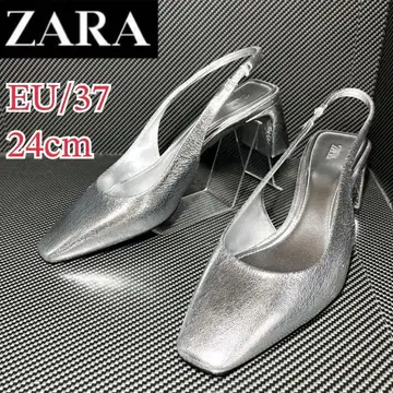 새상품급 ZARA 자라 메탈릭 슬링백 신발 실버 24cm