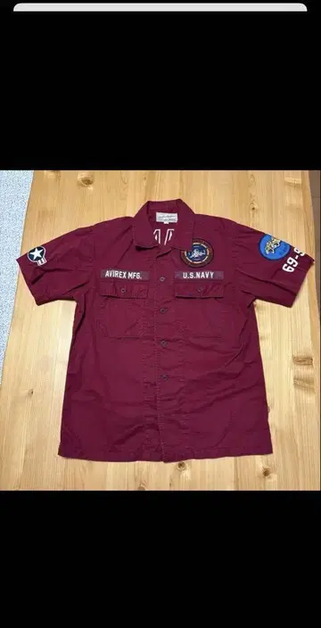 AVIREX U.S. NAVY 반팔 셔츠 와인 레드