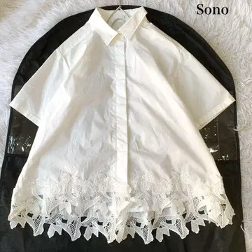 Sono 밑단 플라워 레이스 이소재 셔츠 블라우스 M 사이즈 쉬폰 루즈핏