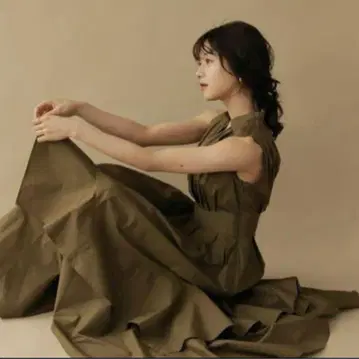 L'or 롤 Volume Shirt Dress 카키 원피스