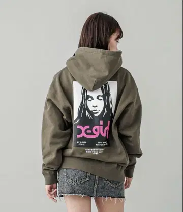 X-girl FACE POSTER SWEAT HOODIE 카키 M
