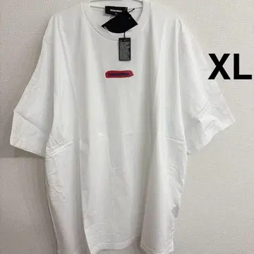 XL 화이트 DSQUARED2 페인트풍 로고 빅 실루엣 티셔츠