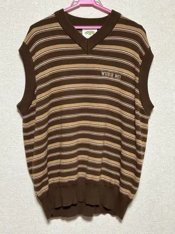 WudgeBoy border knit vest brown pink L