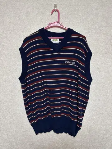 WudgeBoy border knit vest navy red L