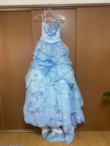 컬러 드레스 스카이블루 결혼식 피로연용 프릴 프린세스 스타일