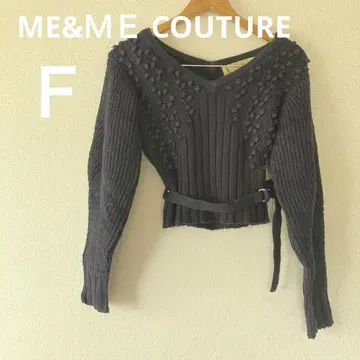 ME&ME COUTURE 네이비 V넥 밥리 니트 긴팔 린넨
