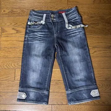 버튼 데코 블루 데님 하프 팬츠 새상품급