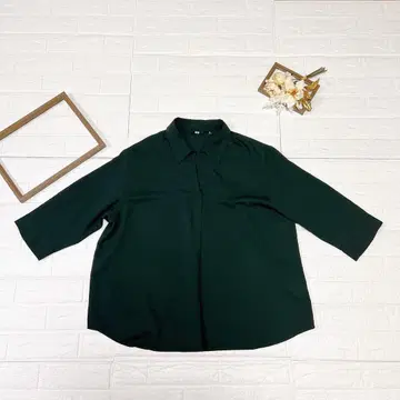 UNIQLO / 유니클로 7부 소매 스키퍼 셔츠 다크 그린 넉넉한 핏