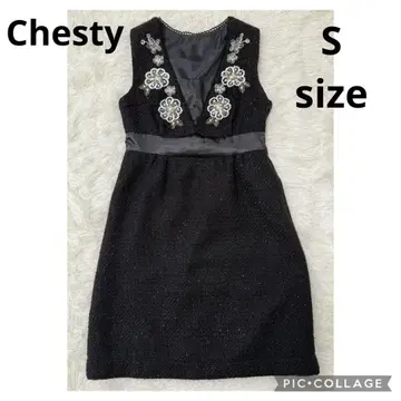 Chesty 쳬스티 라메 트위드 비즈 꽃 자수 원피스 S