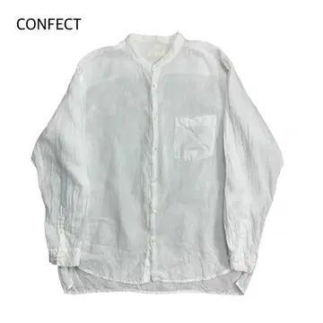 CONFECT 하이 카운트 린넨 밴드 카라 셔츠 긴팔 화이트 4