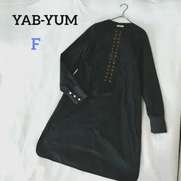 야부얌 메니 버튼 핀턱 원피스 코튼 면 롱 슬리브 블랙