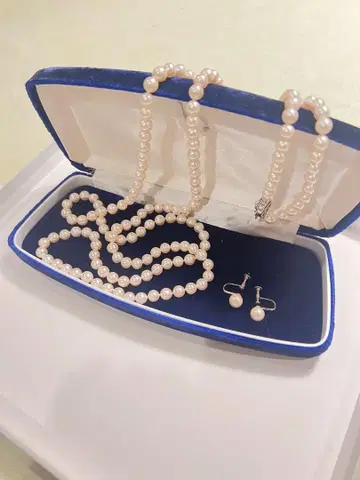 담수 펄 목걸이와 귀찌 세트