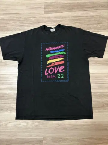 90s 아트 티셔츠 검정 블랙 우표 싱글 스티치 USA 제작