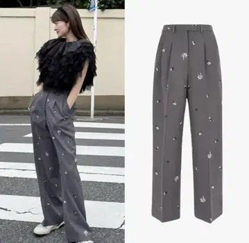 B. GARDEN PANTS 꽃무늬 자수 팬츠 그레이