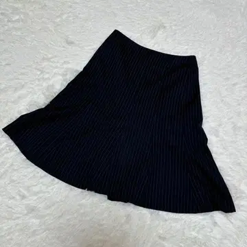 이네드 INED 스트라이프 스커트 무릎 기장 실크 큐프라 벰베르그