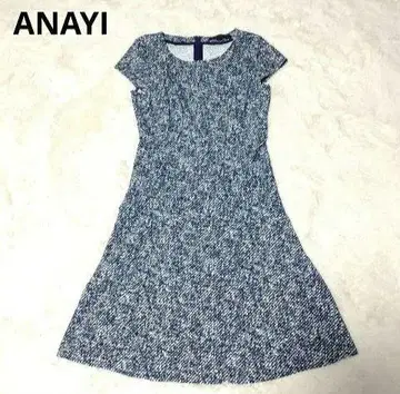 ANAYI 트위드 패턴 프린트 원피스 블루 네이비 계열 38