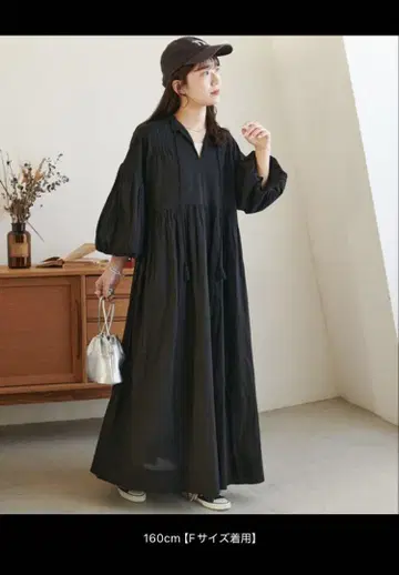 [ India ] 소매 벌룬 절개 개더 원피스