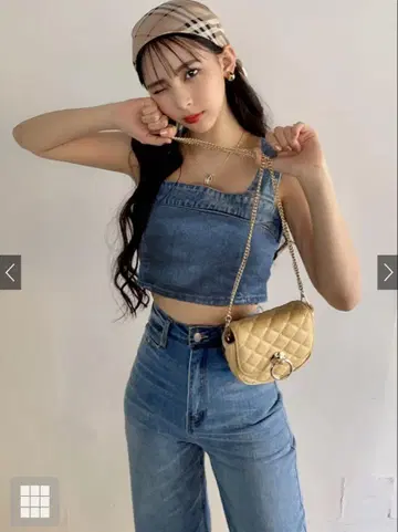 GRL 뷔스티에 x 와이드 팬츠 데님 셋업 (gm604) M 사이즈