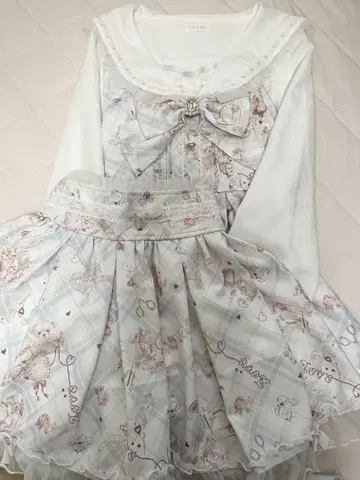 LIZLISA Sewing Bear 패턴 셋업 스카이블루 리즈리사