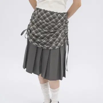 idem drawstring check pleats skirt