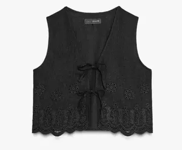 [미사용 새상품] 택 포함 ZARA 린넨 컷워크 자수 베스트