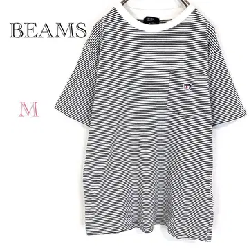 빔즈 [ M ] 반팔 티셔츠 보더 무늬 상의 면100 캐주얼 와펜