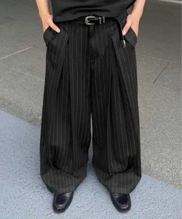 epnok 블랙 스트라이프 와이드 팬츠