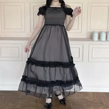 evelyn 도트 프릴 오프숄더 op 원피스