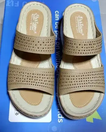 반짝이는 더블 벨트 샌들 뮬 베이지 새상품
