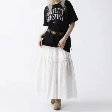 Forver21 코튼 롱 스커트 티어드 화이트 롱 스커트