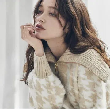 Riu Half zip houndstooth shaggy knit