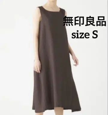 무인양품 프렌치 린넨 워싱 슬리브리스 원피스 브라운 S