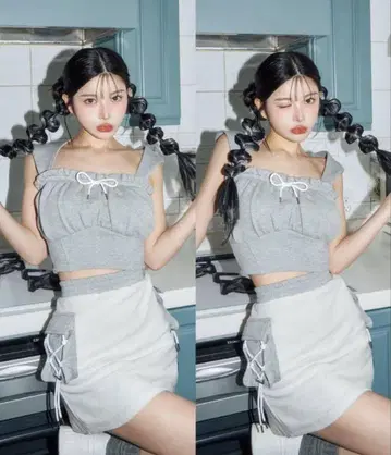 다리치 코르셋 후드 맨투맨 상의, 라이닝 맨투맨 미니 스커트