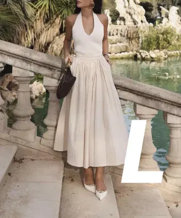 미사용 새상품 자라 ZARA 스캘럽 허리 밴딩 스커트 L 에크루