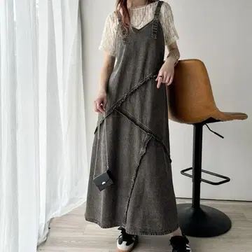 프린지 데님 오버롤 스커트