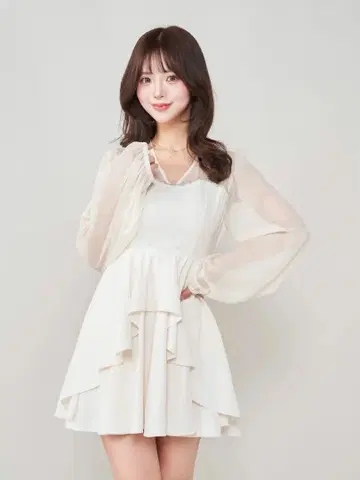 시어 도킹 프릴 미니 원피스 화이트
