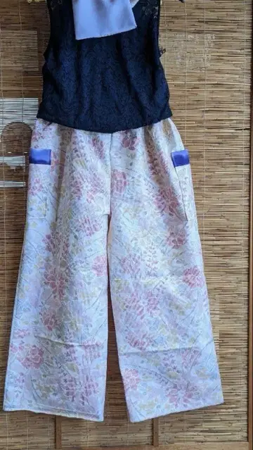 기모노 리메이크 멋진 오시마 명주 숏 와이드 팬츠