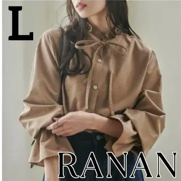RANAN 쁘띠 프릴 리본 블라우스 브라운 긴팔 L 상의 티셔츠